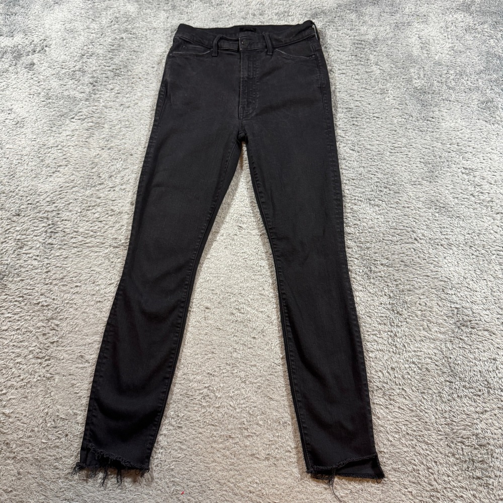 Mother High Rise Skinny Jeans 26 Black Raw Frayed Hem Stretch Denim Women Luxury
